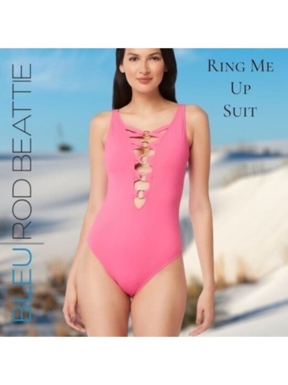 NWT BLEU ROD BEATTIE Ring Me Up Gold-Ring/Lattice Cutout One Piece Swimsuit/12